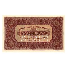   100 Korona Államjegy 1923 Magyar Pénzjegynyomda aUNC-UNC MINTA perforáció