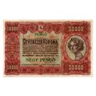 50000 Korona Államjegy 1923 NÉGY PENGŐ bélyegzéssel nyomdahely nélkül R!