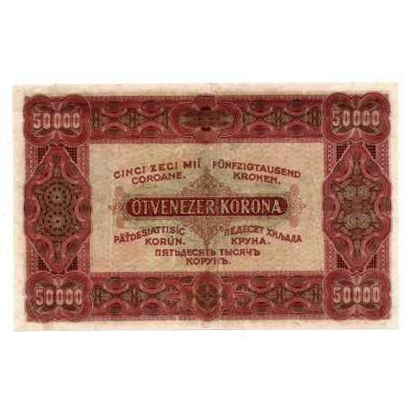 50000 Korona Államjegy 1923 NÉGY PENGŐ bélyegzéssel nyomdahely nélkül R!
