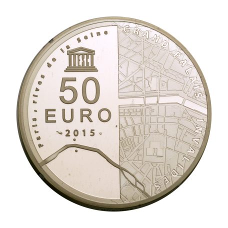 Unesco Világörökség Szajna partja Grand Palais 50 Euró 2015 PP 163,8g Ag950