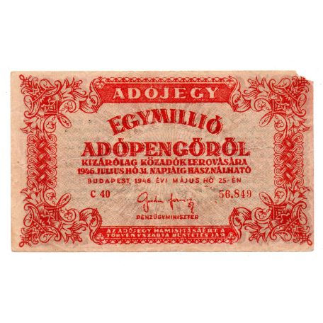 1 Millió Adópengő 1946 P53 G-VG