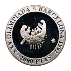   Spanyolország 2000 Peseta 1990 Olimpia Barcelona 1992 Evezés 27g Ag925