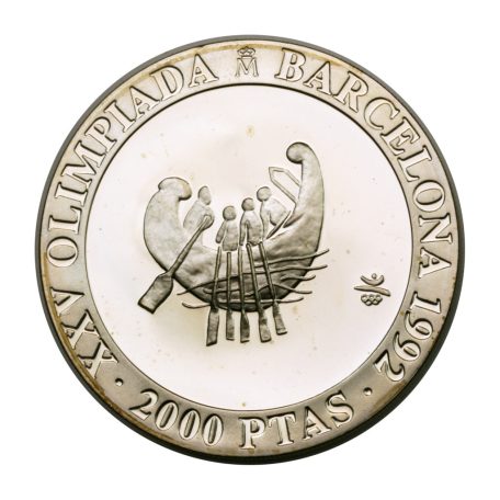Spanyolország 2000 Peseta 1990 Olimpia Barcelona 1992 Evezés 27g Ag925