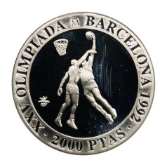   Spanyolország 2000 Peseta 1990 Olimpia Barcelona 1992 Kosárlabda 27g Ag925