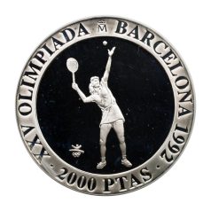   Spanyolország 2000 Peseta 1991 Olimpia Barcelona 1992 Tenisz 27g Ag925