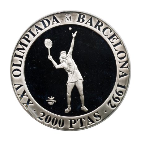 Spanyolország 2000 Peseta 1991 Olimpia Barcelona 1992 Tenisz