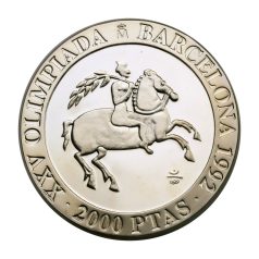   Spanyolország 2000 Peseta 1991 Olimpia Barcelona 1992 Lovassport 27g Ag925