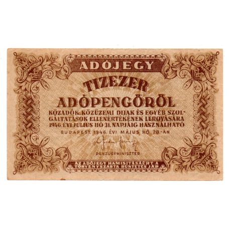 10000 Adópengő 1946 P49B F sorszám nélküli