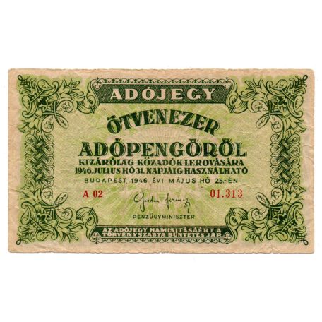 50000 Adópengő 1946 P50 alacsony sorszám 01.313