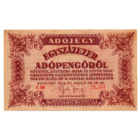 100000 Adópengő 1946 P51 F