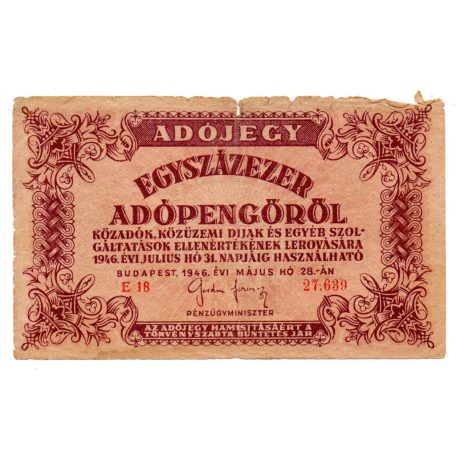 100000 Adópengő 1946 P51 VG