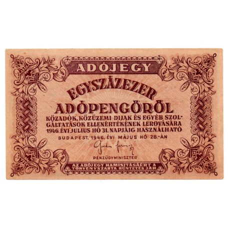 100000 Adópengő 1946 P51A aEF