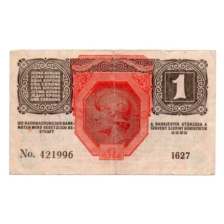 1 Korona Bankjegy 1916 Deutschösterreich bélyegzéssel F