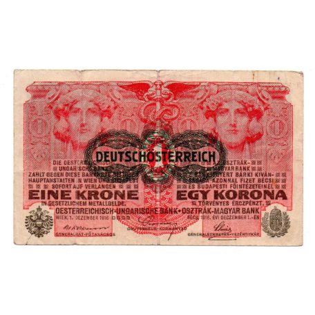 1 Korona Bankjegy 1916 Deutschösterreich bélyegzéssel F