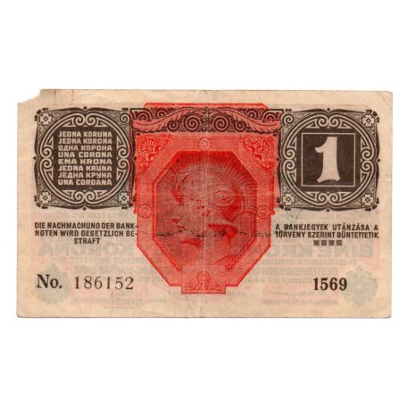 1 Korona Bankjegy 1916 Deutschösterreich bélyegzéssel G-VG