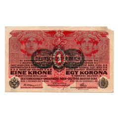   1 Korona Bankjegy 1916 Deutschösterreich bélyegzéssel G-VG