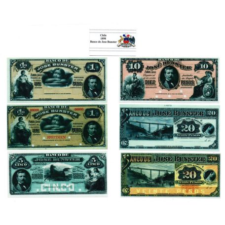 Chile Banco de Jose Bunster Bankjegy sor 1898 PS131-134  összesen 6db MÁSOLAT