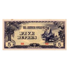 Burma Japán megszállása 5 Rúpia Bankjegy 1942 P15b aUNC