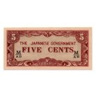 Malájföld Japán megszállása 5 Cent Bankjegy 1942 PM2b fekete sorozat