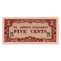   Malájföld Japán megszállása 5 Cent Bankjegy 1942 PM2b fekete sorozat