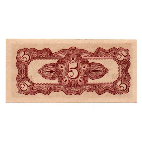 Malájföld Japán megszállása 5 Cent Bankjegy 1942 PM2b fekete sorozat