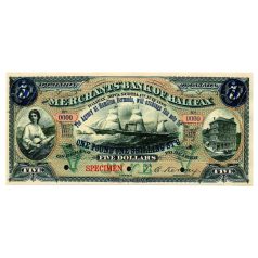 Kanada 5 Dollár Bankjegy 1880 Specimen MÁSOLAT