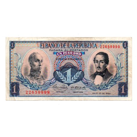 Kolumbia 1 Peso Oro Bankjegy 1966 P404d