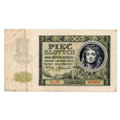 Lengyelország 5 Zloty Bankjegy 1941 P93a 