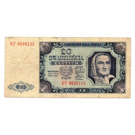 Lengyelország 20 Zloty Bankjegy 1948 P137a M137f KF sorozat