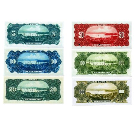 Mexikó 5-100 Peso Bankjegy sor 1906-1914 PS298-302 MÁSOLAT