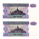 Mianmar 10 Kjap Bankjegy 1997 P71b UNC sorszámkövető pár