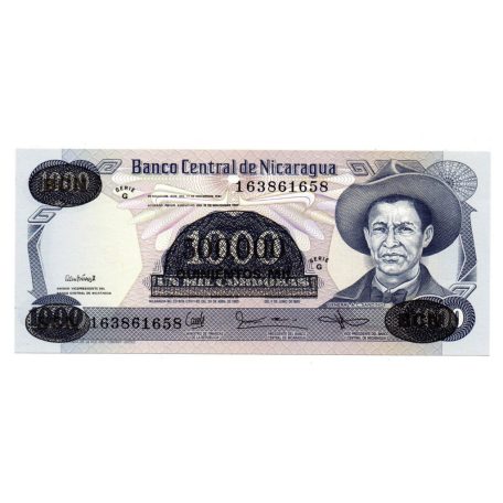 Nicaragua 500000 Cordoba bélyegzés 1000 Cordoba Bankjegyen 1987 P150