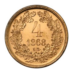 Ferenc József 4 Krajcár 1868 K-B réz utánveret ARTEX