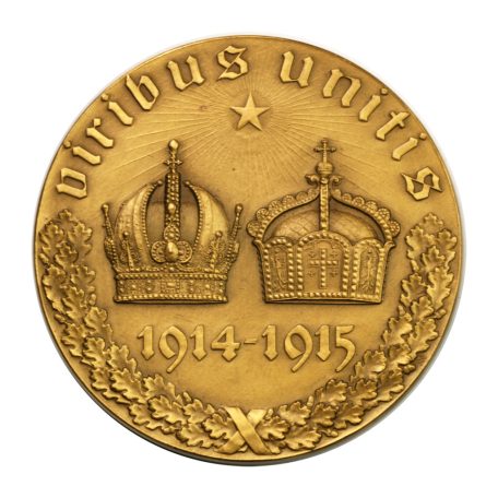 "Gott mit uns / Viribus unitis 1914-1915" bronz emlékérem 1915 Bécs eredeti dobozában