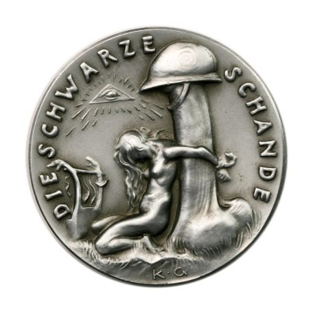 Karl Goetz emlékérem 1920 Die Wacht am Rhein. / Die schwarze Schande. Az őrség a Rajnán. / A fekete szégyen.