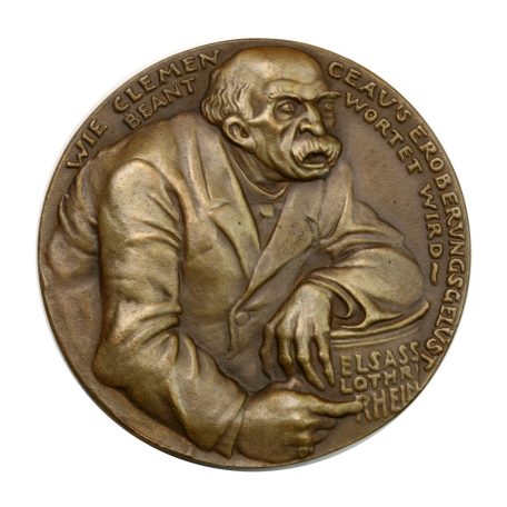 I. VH Karl Goetz emlékérem 1918 a francia államférfi, Clemenceau hódító politikájáról és Párizs nagy hatótávolságú bombázásáról.