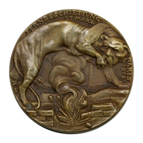 I. VH Karl Goetz emlékérem 1918 a francia államférfi, Clemenceau hódító politikájáról és Párizs nagy hatótávolságú bombázásáról.