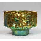 Zsolnay eozin mázas madaras váza, kaspó