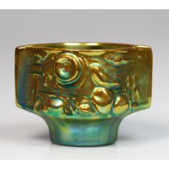 Zsolnay eozin mázas madaras váza, kaspó