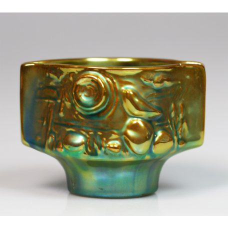 Zsolnay eozin mázas madaras váza, kaspó