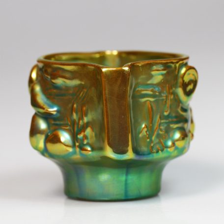 Zsolnay eozin mázas madaras váza, kaspó