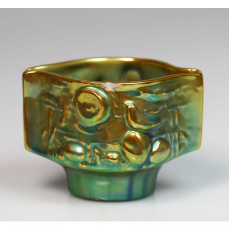 Zsolnay eozin mázas madaras váza, kaspó