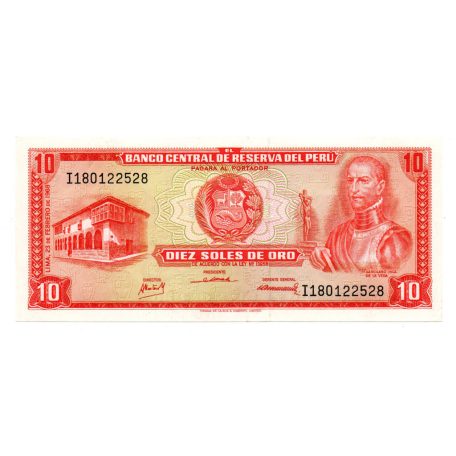 Peru 10 Soles de Oro Bankjegy 1968 P93a
