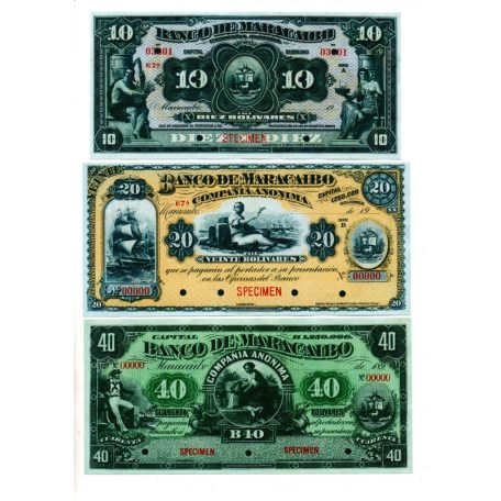 Venezuela 10 - 500 Bolivár Bankjegy sor 1890-1935 PS206-229 összesen 9db MÁSOLAT