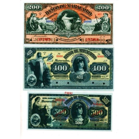 Venezuela 10 - 500 Bolivár Bankjegy sor 1890-1935 PS206-229 összesen 9db MÁSOLAT