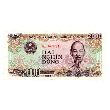 Vietnam 2000 Dong Bankjegy 1988 P107a2 keskeny számozás 24 mm