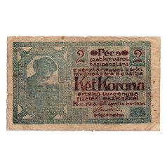   Pécs város Házipénztár 2 Korona pénztárjegy 1920 VG szükségpénz