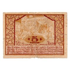   Pécs város Házipénztár 5 Korona pénztárjegy 1920 VG szükségpénz