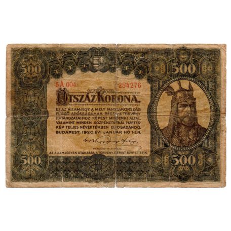 500 Korona Államjegy 1920 G