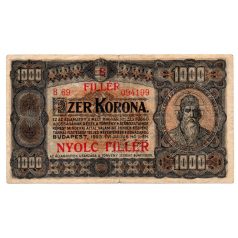 1000 Korona Államjegy 1923 8 FILLÉR felülbélyegzéssel F